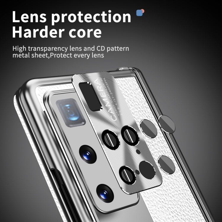 For Huawei Mate X2 Litchi Pattern Magnetic Shell Film Integrated Shockproof Phone Case(Silver)