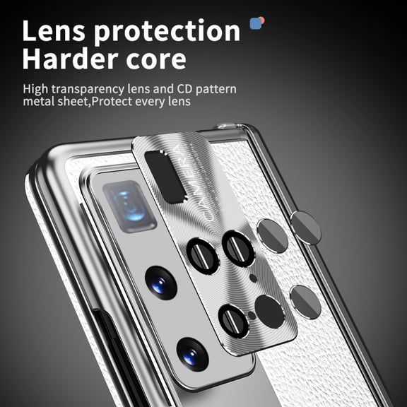 For Huawei Mate X2 Litchi Pattern Magnetic Shell Film Integrated Shockproof Phone Case(Silver)