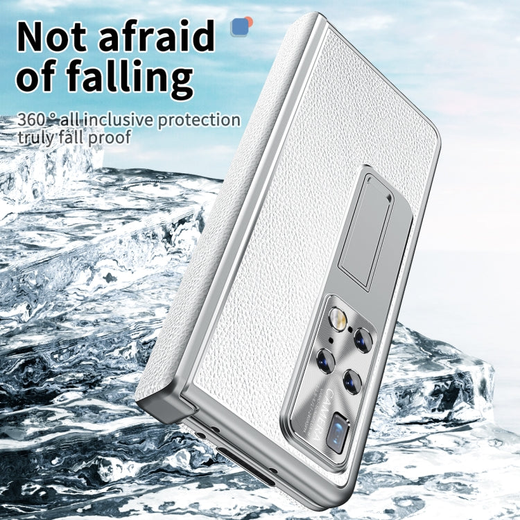 For Huawei Mate X2 Litchi Pattern Magnetic Shell Film Integrated Shockproof Phone Case(Silver)