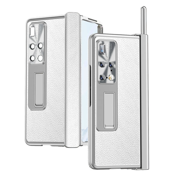 For Huawei Mate X2 Litchi Pattern Magnetic Shell Film Integrated Shockproof Phone Case(Silver)