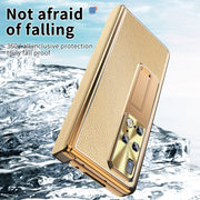 For Huawei Mate X2 Litchi Pattern Magnetic Shell Film Integrated Shockproof Phone Case(Gold)