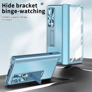 For Huawei Mate X2 Litchi Pattern Magnetic Shell Film Integrated Shockproof Phone Case(Far Peak Blue)