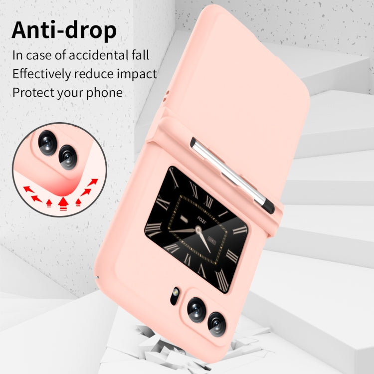 For Motorola Razr 2022 Macaron Three-piece Set Phone Case with Stylus(Pink)