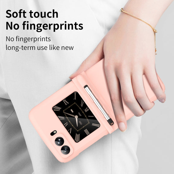 For Motorola Razr 2022 Macaron Three-piece Set Phone Case with Stylus(Pink)