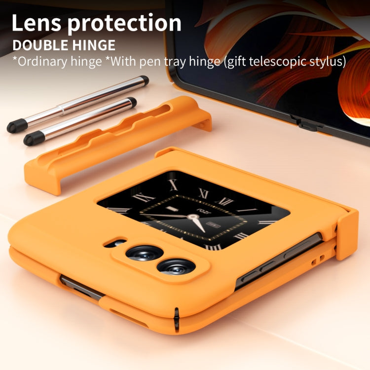 For Motorola Razr 2022 Macaron Three-piece Set Phone Case with Stylus(Orange)