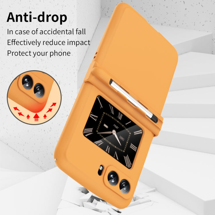 For Motorola Razr 2022 Macaron Three-piece Set Phone Case with Stylus(Orange)