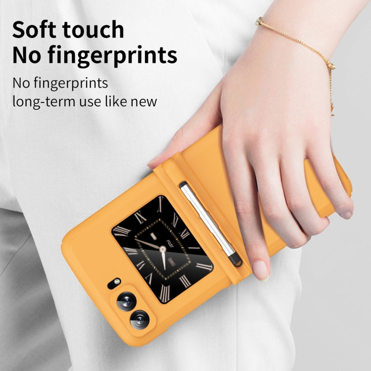 For Motorola Razr 2022 Macaron Three-piece Set Phone Case with Stylus(Orange)