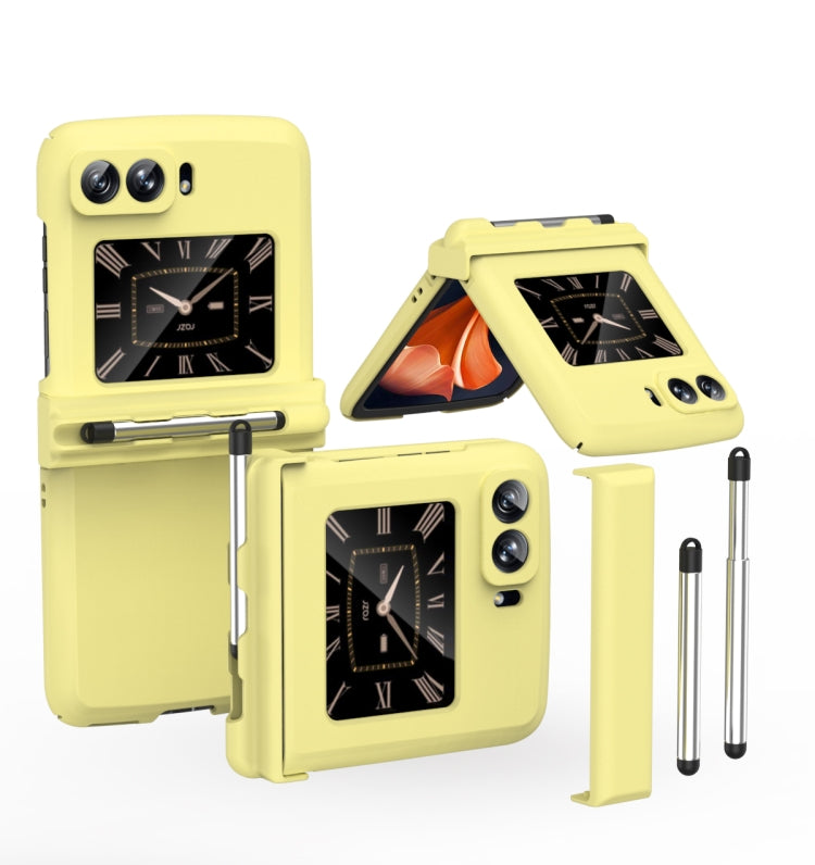 For Motorola Razr 2022 Macaron Three-piece Set Phone Case with Stylus(Yellow)