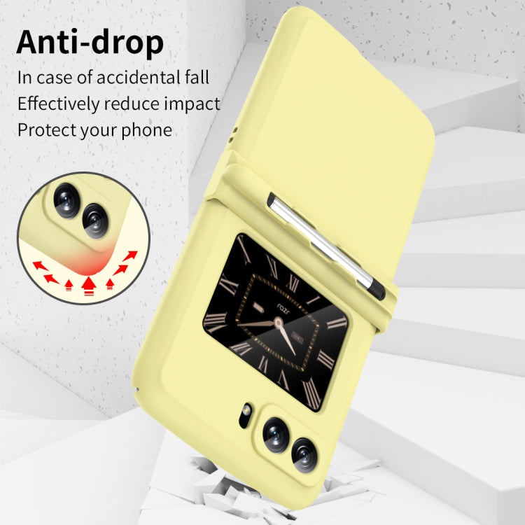 For Motorola Razr 2022 Macaron Three-piece Set Phone Case with Stylus(Yellow)