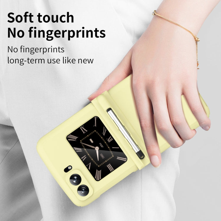 For Motorola Razr 2022 Macaron Three-piece Set Phone Case with Stylus(Yellow)