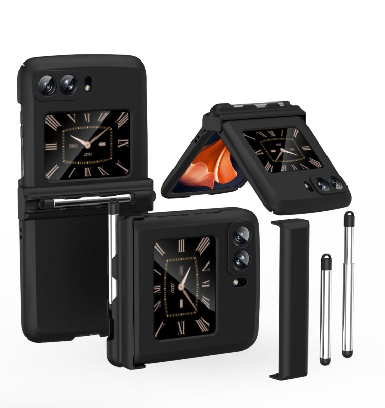 For Motorola Razr 2022 Macaron Three-piece Set Phone Case with Stylus(Black)