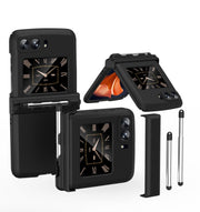 For Motorola Razr 2022 Macaron Three-piece Set Phone Case with Stylus(Black)