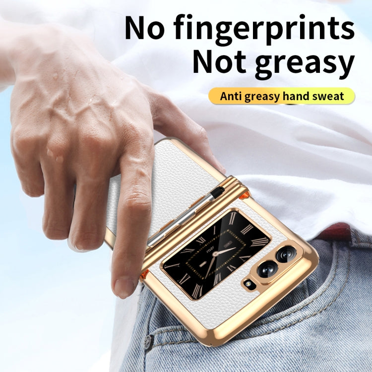 For Motorola Razr 2022 Foldable Electroplated Plain Leather Phone Case with Stylus(White)