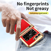 For Motorola Razr 2022 Foldable Electroplated Plain Leather Phone Case with Stylus(Red)