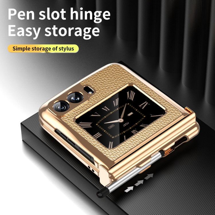 For Motorola Razr 2022 Foldable Electroplated Plain Leather Phone Case with Stylus(Gold)