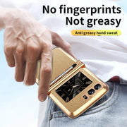 For Motorola Razr 2022 Foldable Electroplated Plain Leather Phone Case with Stylus(Gold)