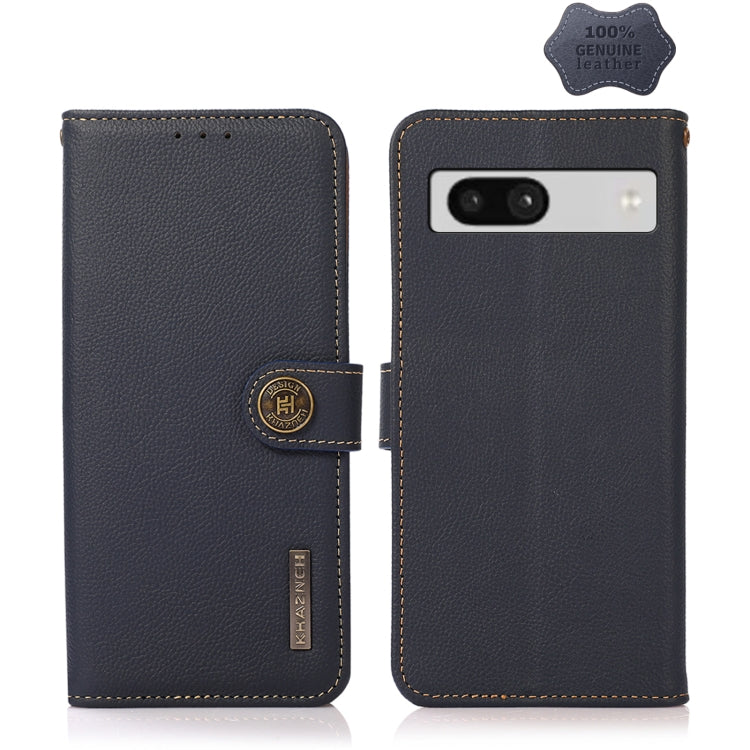 For Google Pixel 7A KHAZNEH Custer Texture RFID Genuine Leather Phone Case(Blue)