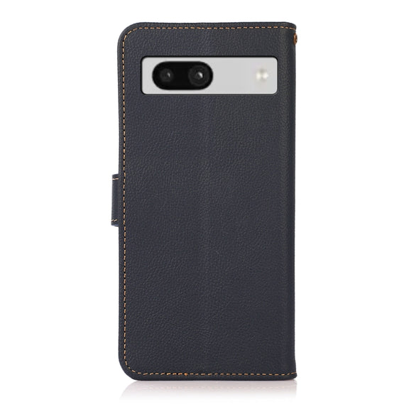 For Google Pixel 7A KHAZNEH Custer Texture RFID Genuine Leather Phone Case(Blue)