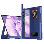 For Huawei Mate Xs 2 integrated Cross Pattern Electroplating All-inclusive Phone Case with Stand(Blue)
