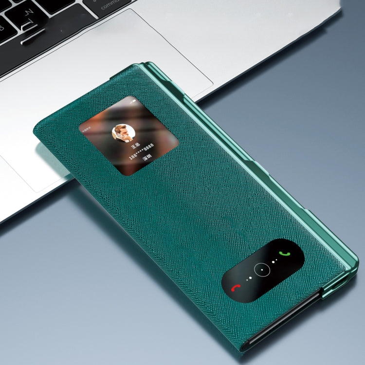 For Huawei Mate Xs 2 integrated Cross Pattern Electroplating All-inclusive Phone Case with Stand(Blue)