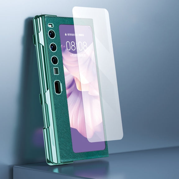 For Huawei Mate Xs 2 integrated Cross Pattern Electroplating All-inclusive Phone Case with Stand(Blue)