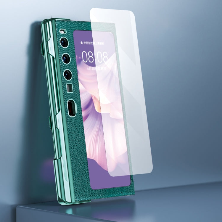 For Huawei Mate Xs 2 integrated Cross Pattern Electroplating All-inclusive Phone Case with Stand(Blue)