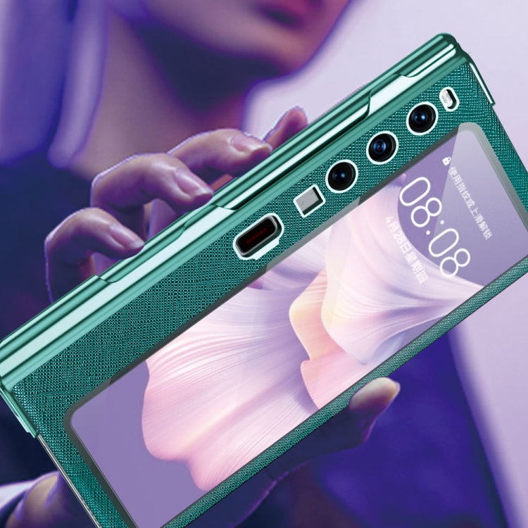 For Huawei Mate Xs 2 integrated Cross Pattern Electroplating All-inclusive Phone Case with Stand(Blue)