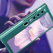 For Huawei Mate Xs 2 integrated Cross Pattern Electroplating All-inclusive Phone Case with Stand(Blue)