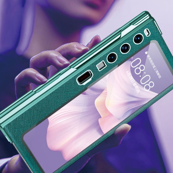 For Huawei Mate Xs 2 integrated Cross Pattern Electroplating All-inclusive Phone Case with Stand(Blue)
