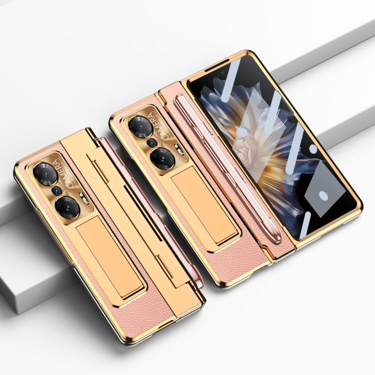 For Honor Magic Vs Integrated Full Coverage Hinge Phone Case with Stylus(Gold+Pink)
