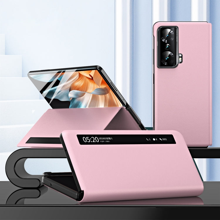 For Honor Magic Vs Side Window View Smart Lychee Texture Leather Phone Case(Pink)
