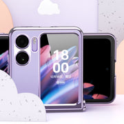 For OPPO Find N2 Flip Electroplating Frame Transparent Phone Case with Ring(Purple)
