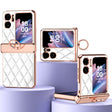 For OPPO Find N2 Flip Rhombus Pattern Electroplated Plain Leather Magnetic Phone Case with Ring(White) - Find N2 Flip Cases by PMC TechLife | Online Shopping South Africa | PMC TechLife | Buy Now Pay Later Mobicred