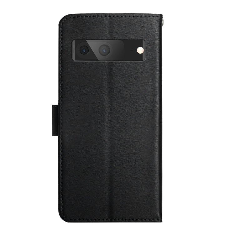 For Google Pixel 7A HT02 Genuine Leather Fingerprint-proof Flip Phone Case(Black)