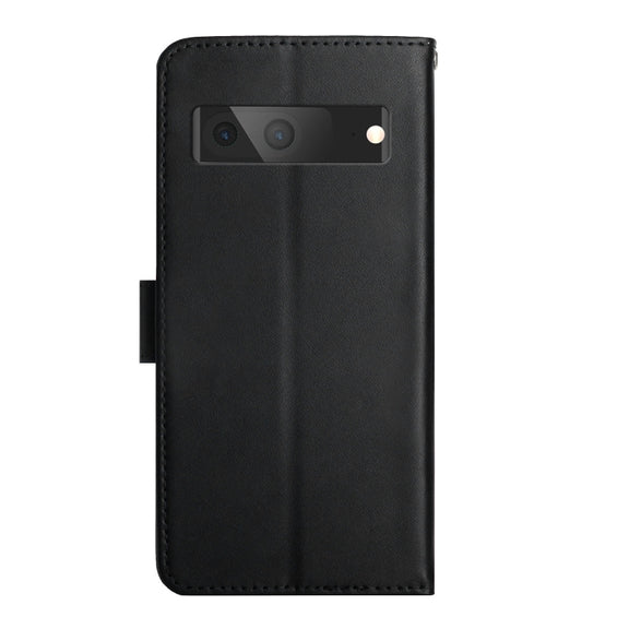 For Google Pixel 7A HT02 Genuine Leather Fingerprint-proof Flip Phone Case(Black)