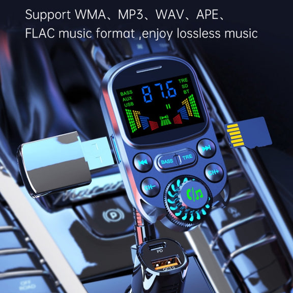 BC86 Colorful Screen Car Bluetooth 5.3 FM Transmitter MP3 Player