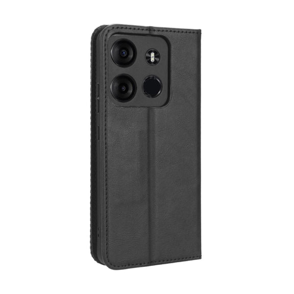 For Tecno Spark Go 2023 Magnetic Buckle Retro Texture Leather Phone Case(Black)