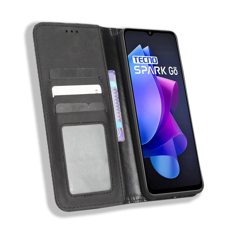 For Tecno Spark Go 2023 Magnetic Buckle Retro Texture Leather Phone Case(Black)