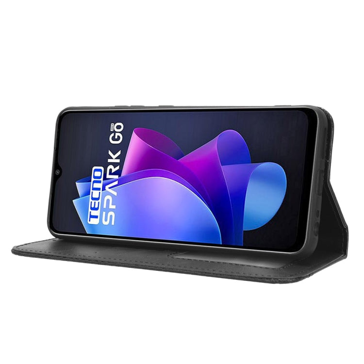 For Tecno Spark Go 2023 Magnetic Buckle Retro Texture Leather Phone Case(Black)