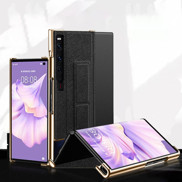 For Huawei Mate Xs 2 Electroplated Cross Pattern Leather All-inclusive Phone Case with Stand(Charm Red Gold)