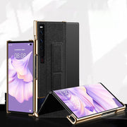 For Huawei Mate Xs 2 Electroplated Cross Pattern Leather All-inclusive Phone Case with Stand(Black)