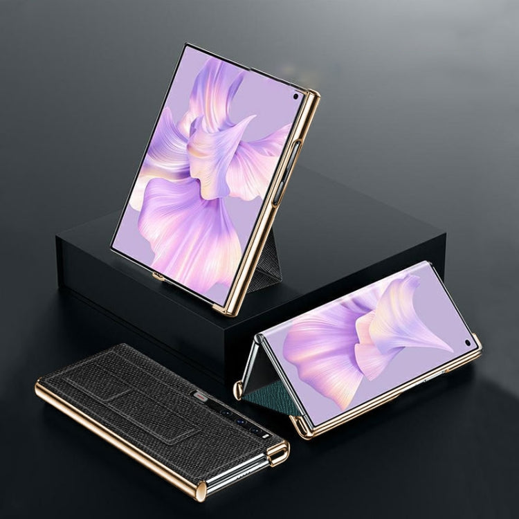 For Huawei Mate Xs 2 Electroplated Cross Pattern Leather All-inclusive Phone Case with Stand(Black)