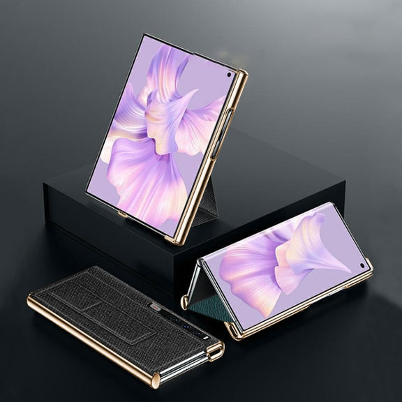 For Huawei Mate Xs 2 Electroplated Cross Pattern Leather All-inclusive Phone Case with Stand(Black)