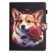 For 10 inch Coloured Drawing Stitching Leather Tablet Case(Corgi)