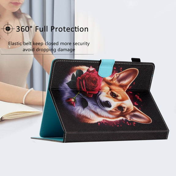 For 10 inch Coloured Drawing Stitching Leather Tablet Case(Corgi)