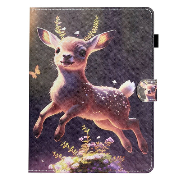 For 10 inch Coloured Drawing Stitching Leather Tablet Case(Deer)