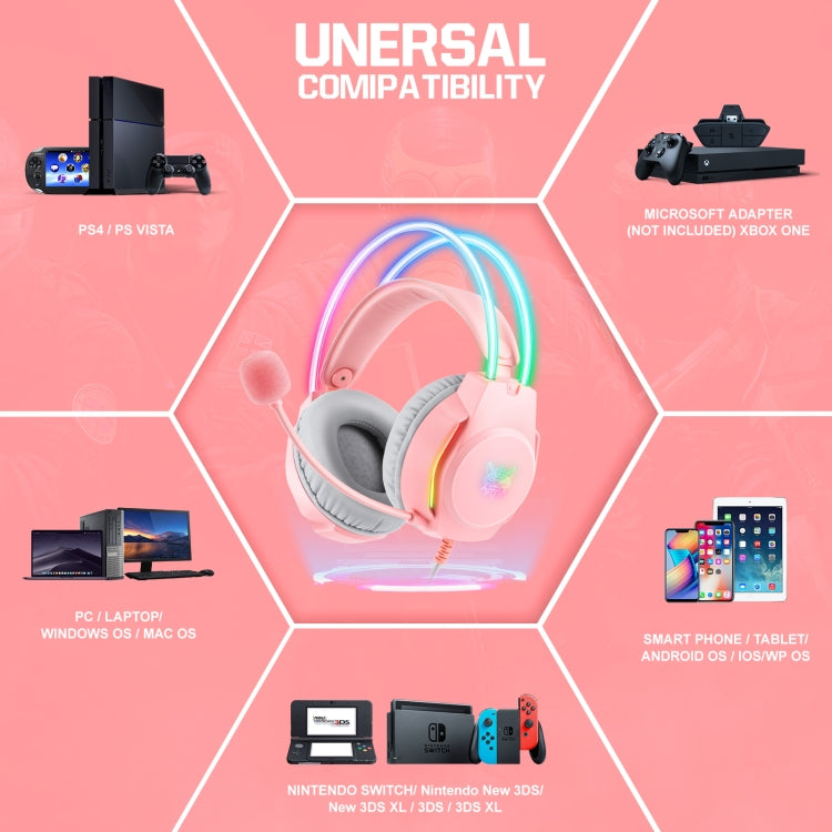 X26 USB+3.5mm RGB Wired Gaming Headset(Pink)