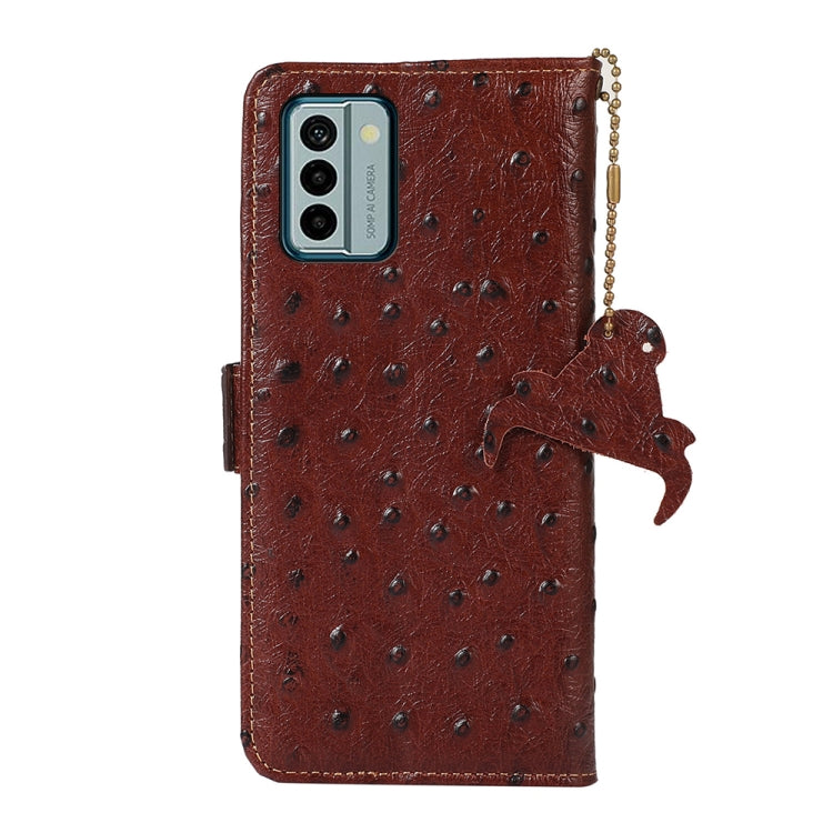 For Nokia G22 4G Ostrich Pattern Genuine Leather RFID Phone Case(Coffee)