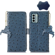 For Nokia G22 4G Ostrich Pattern Genuine Leather RFID Phone Case(Blue)