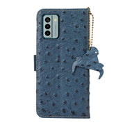 For Nokia G22 4G Ostrich Pattern Genuine Leather RFID Phone Case(Blue)